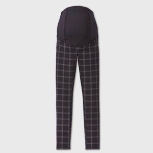 Isabel Maternity Crossover Panel Ponte Pants - Black Plaid NWT